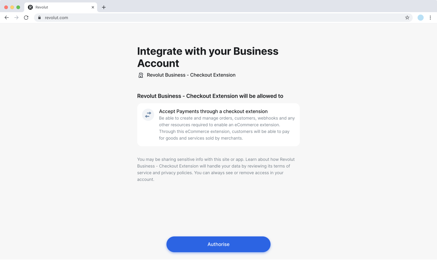 BigCommerce - Revolut Payment Gateway authorisation