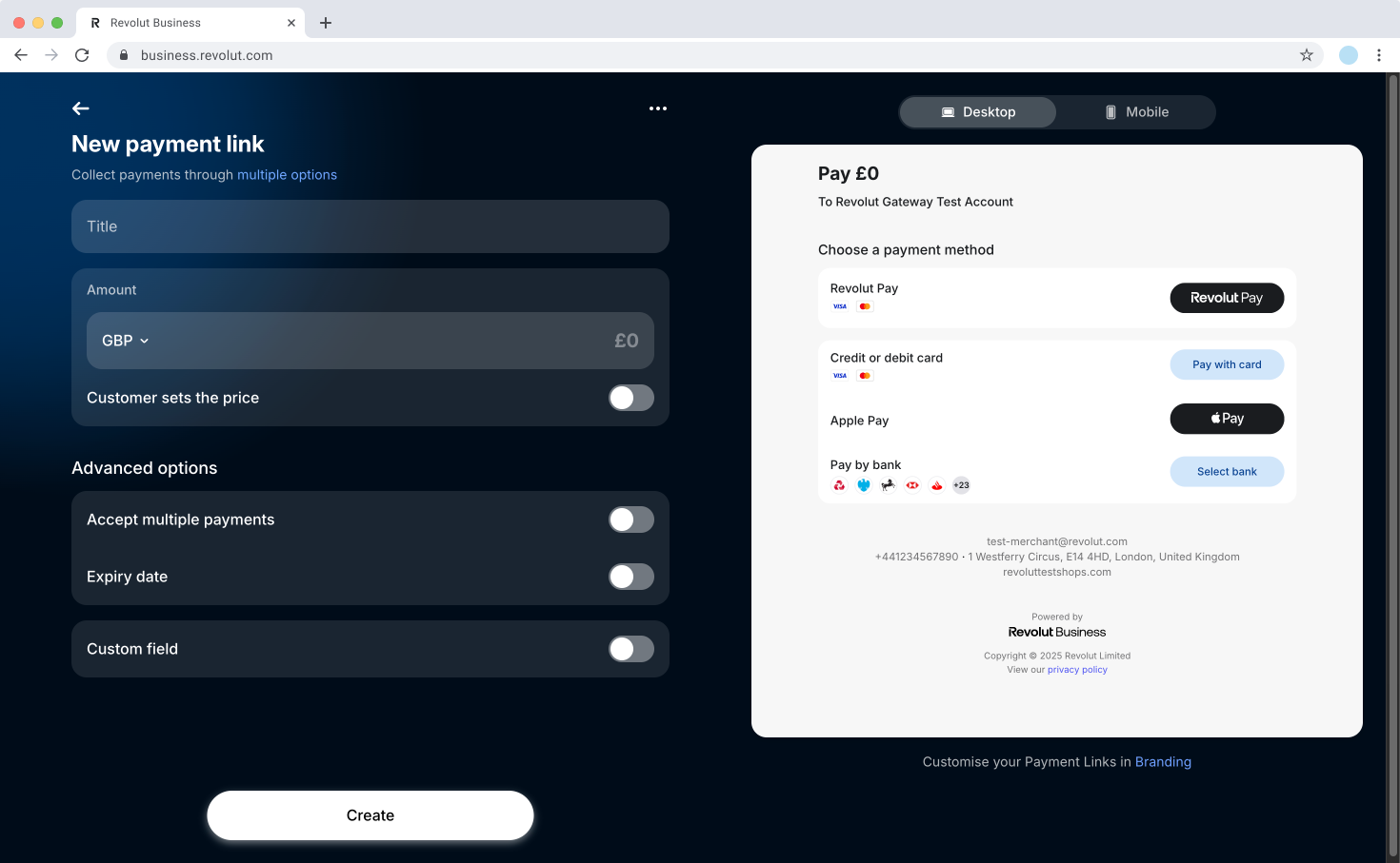 Hosted Checkout Page - Create payment link