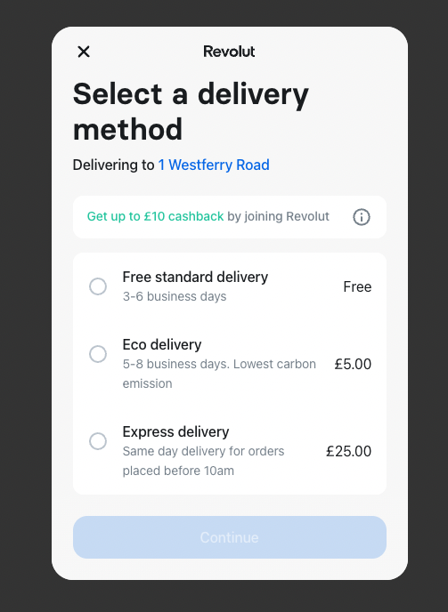 Fast checkout - Available delivery methods