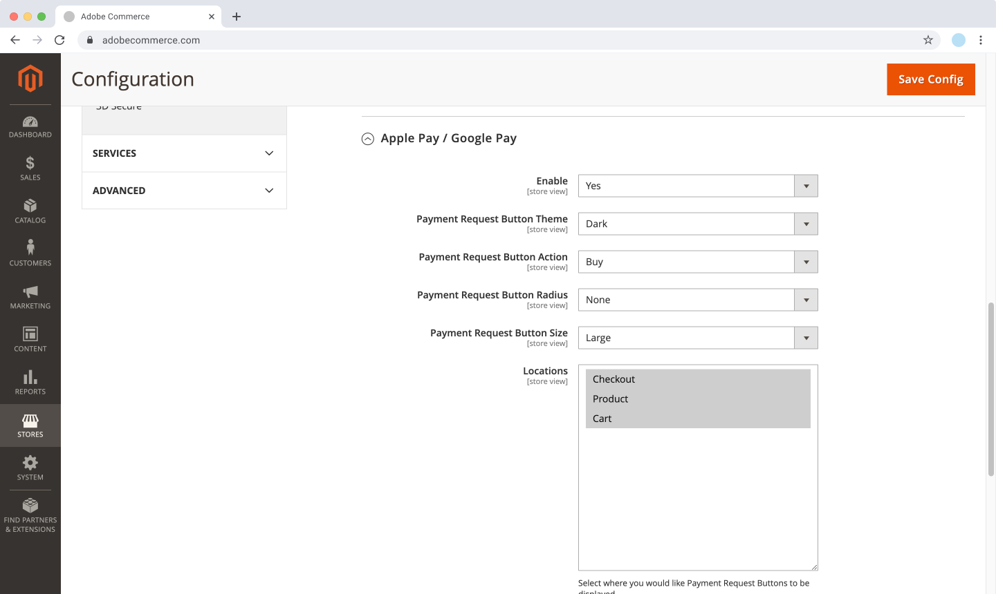 Adobe Commerce (Magento 2) - Apple Pay and Google Pay settings