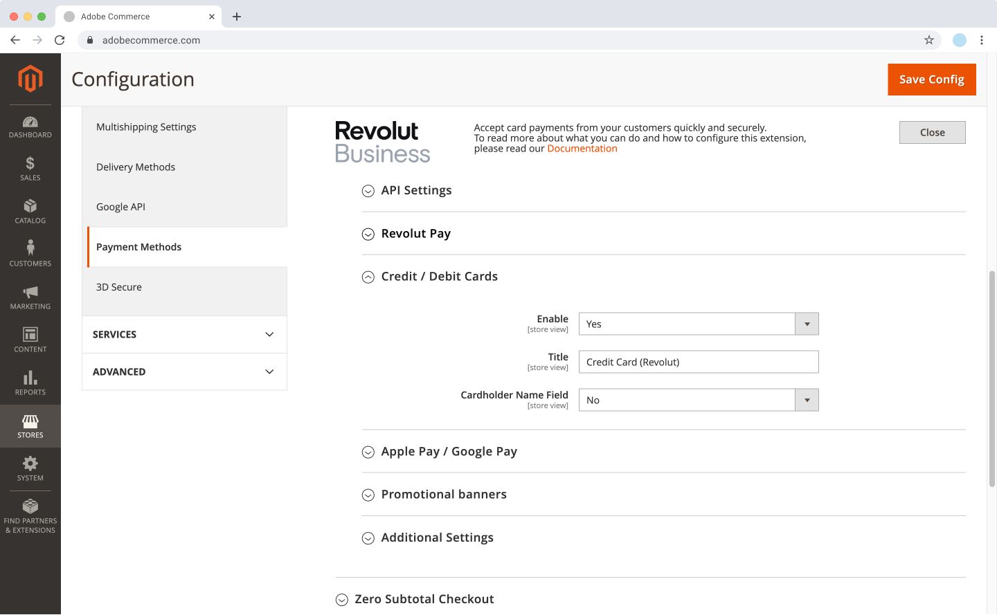 Adobe Commerce (Magento 2) - Card settings