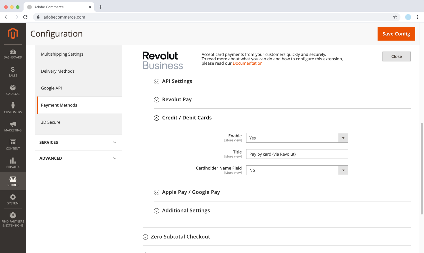 Adobe Commerce (Magento 2) - Card settings