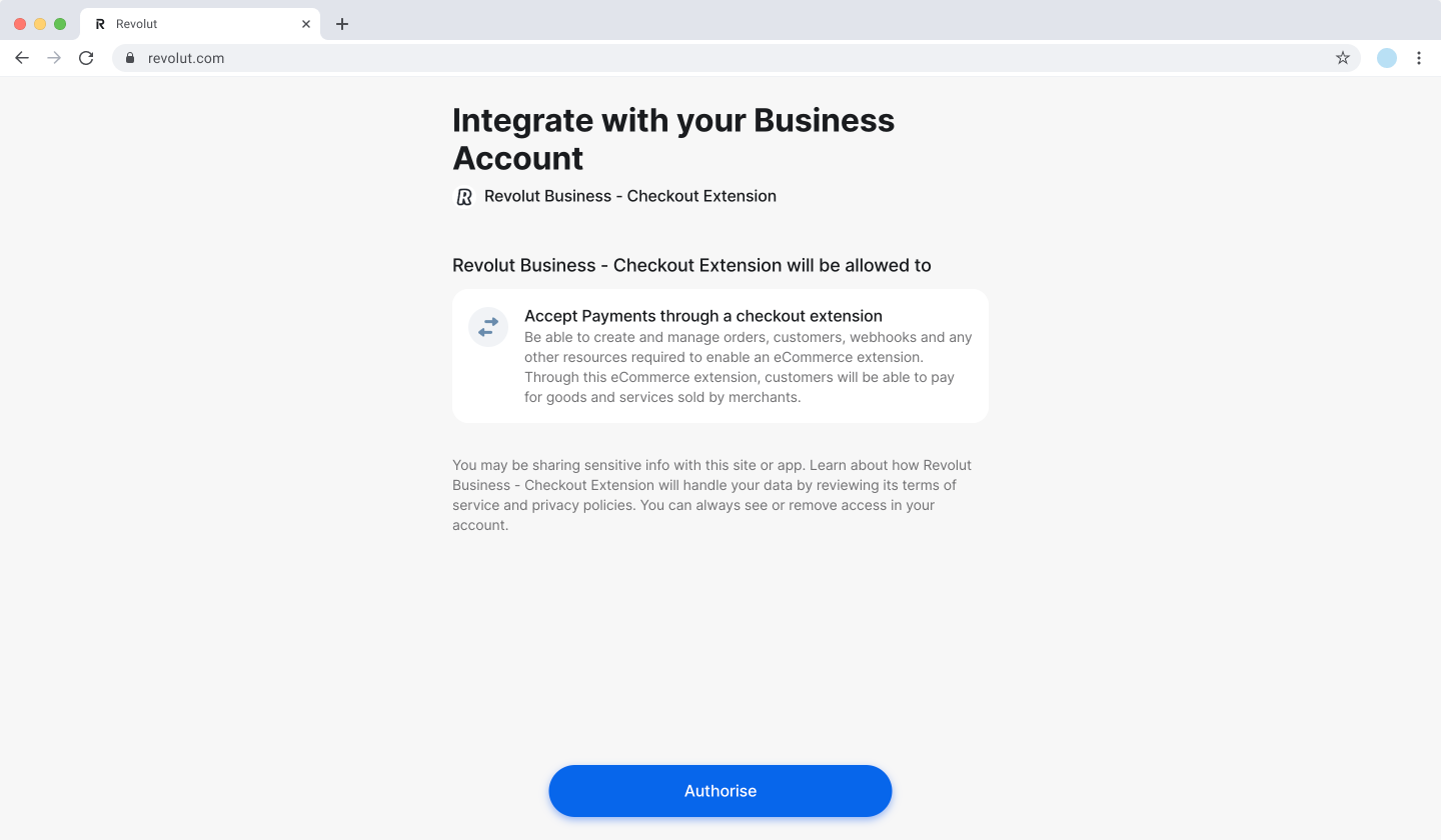 Revolut Business - App authorisation