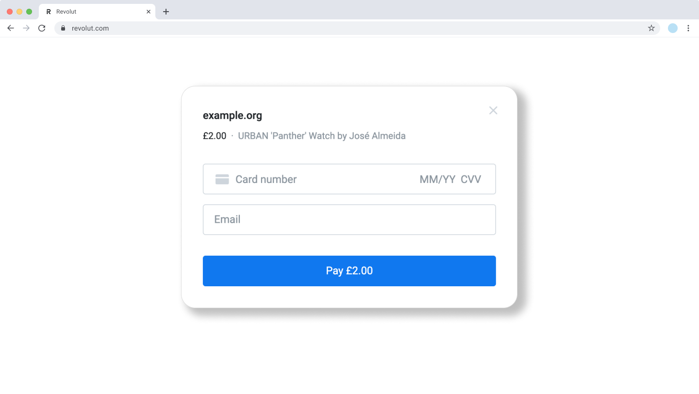 Pay with card pop-up