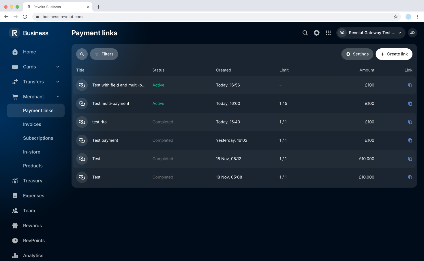 Revolut Business - Payment links