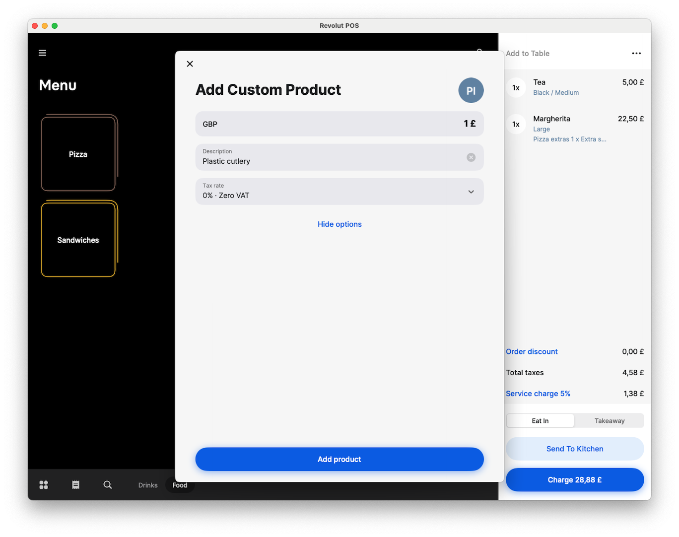 Revolut POS app: Add custom product