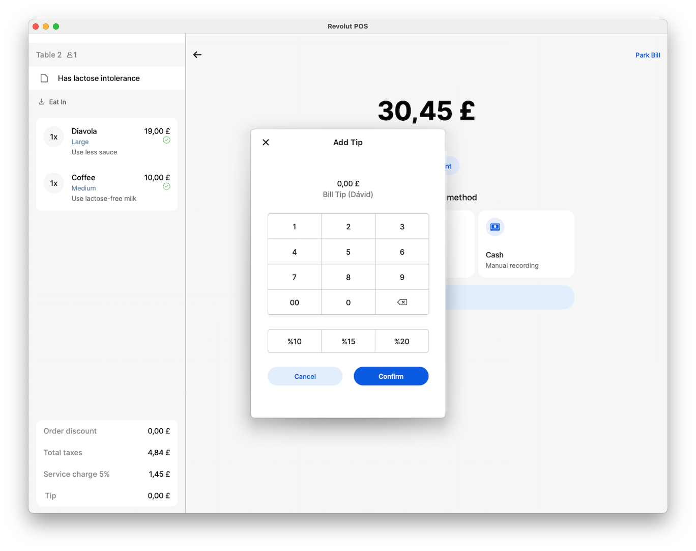 Revolut POS app: Add tip