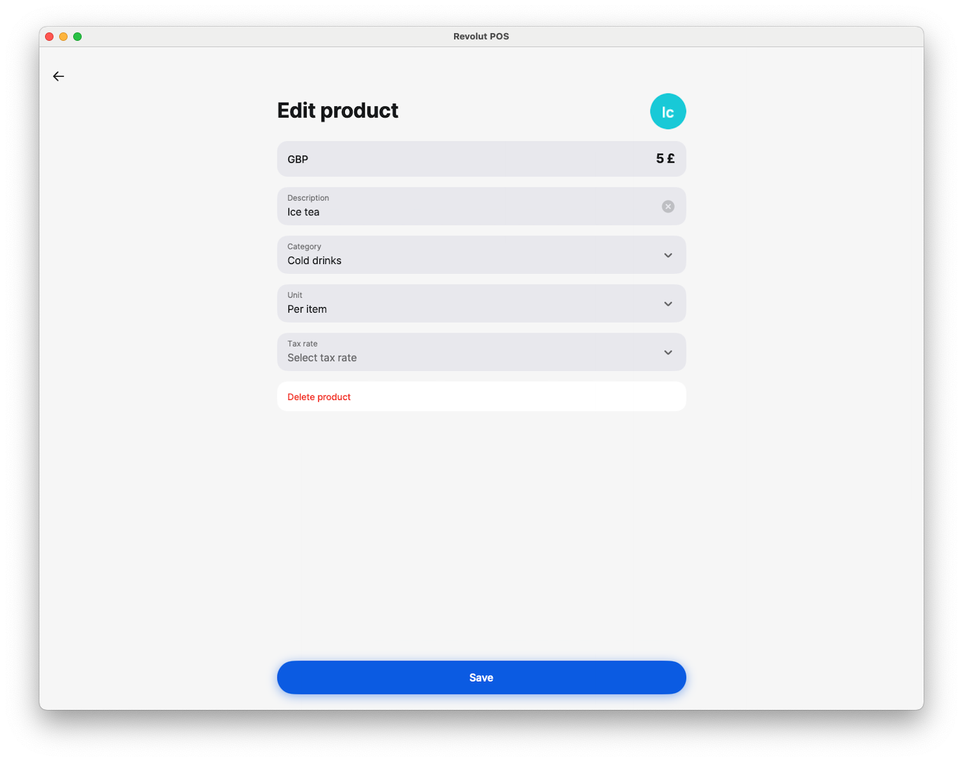 Revolut POS app: Edit product