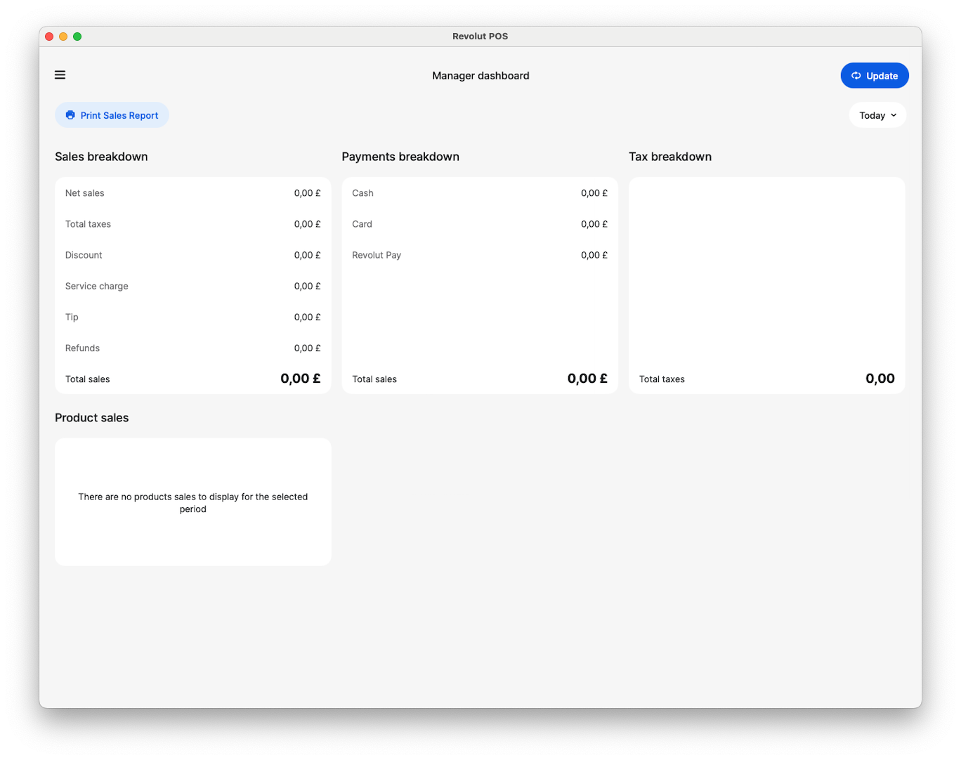 Revolut POS app: Manager dashboard