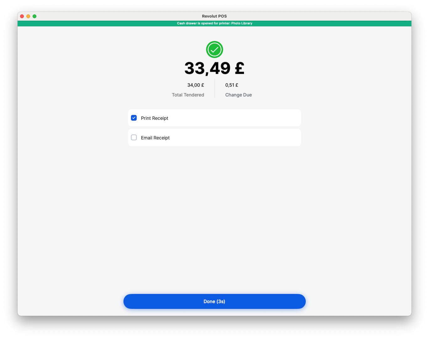 Revolut POS app: Payment confirmation