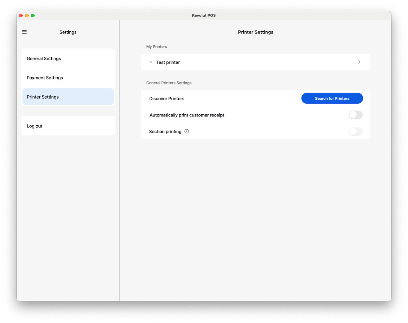 Revolut POS app: Printer settings