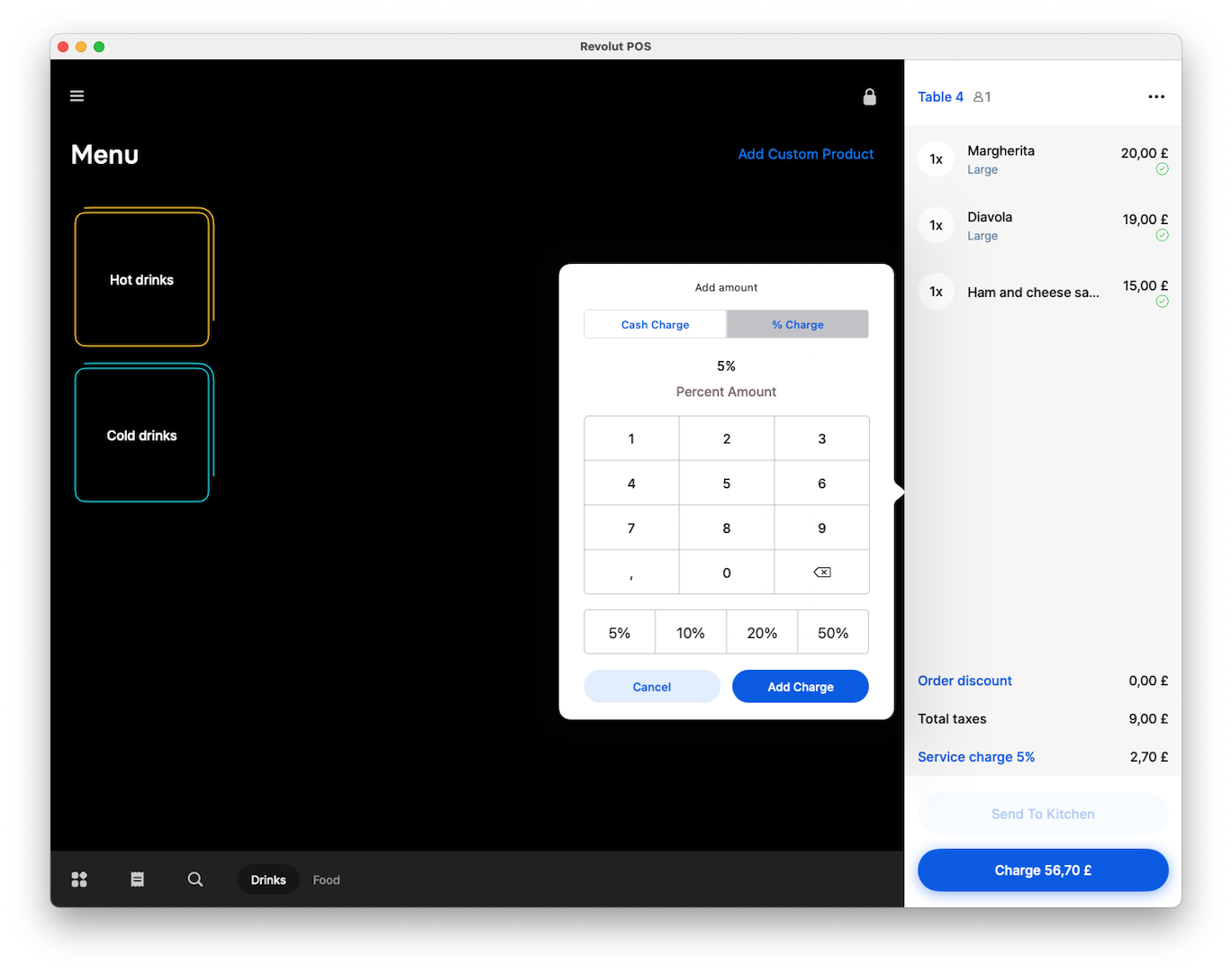 Revolut POS app: Service charge