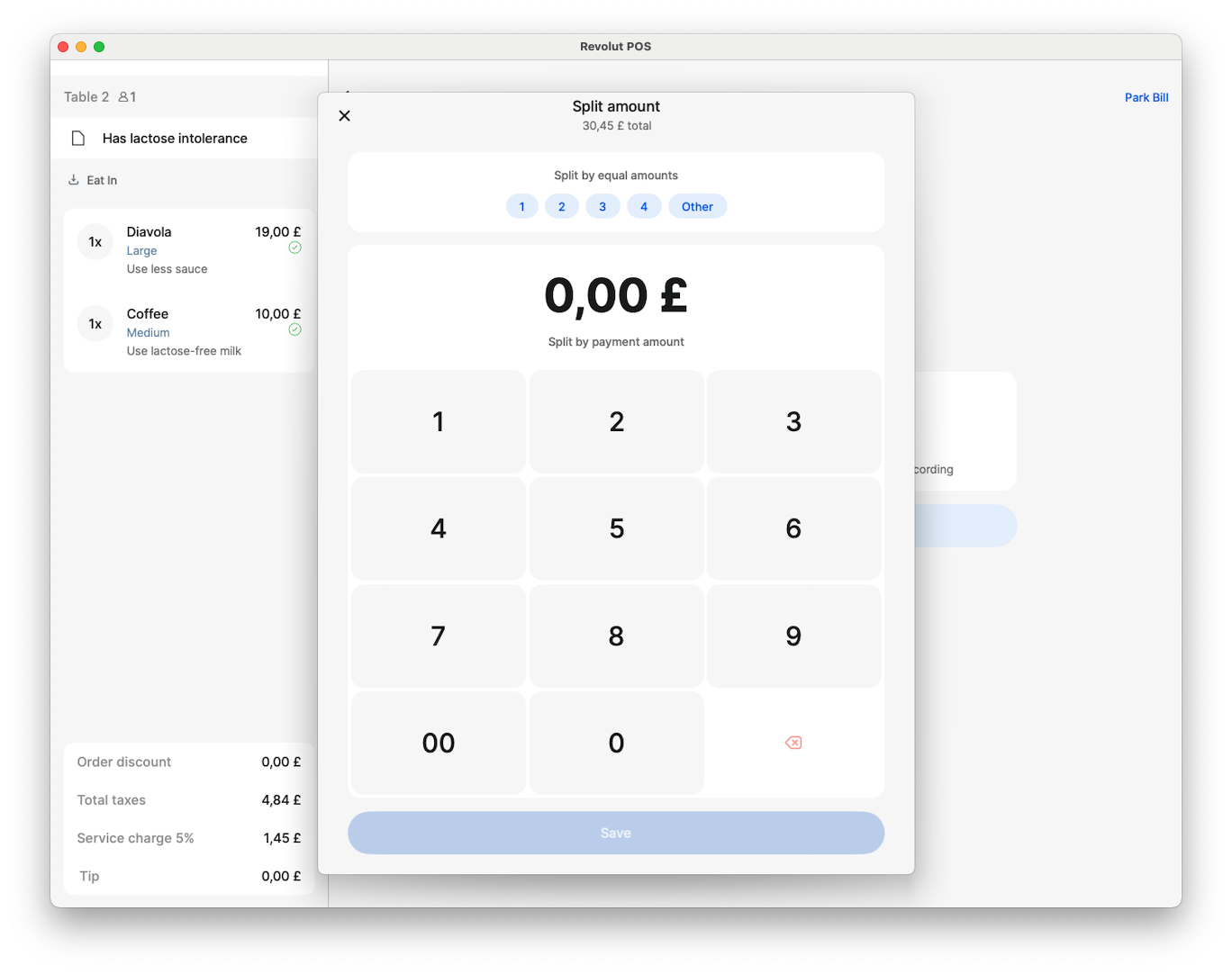 Revolut POS app: Split bill