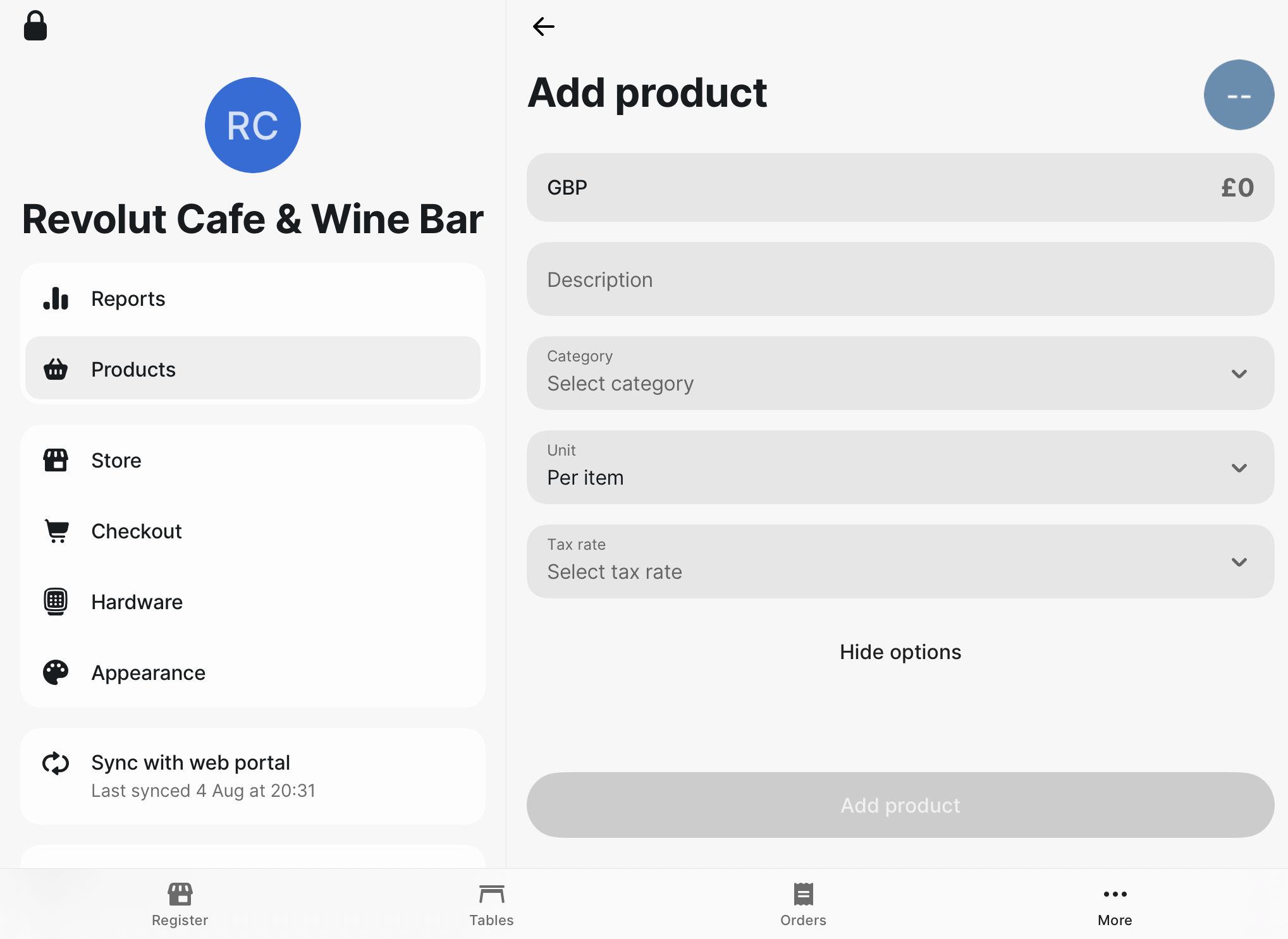 Revolut POS iPad: Add product