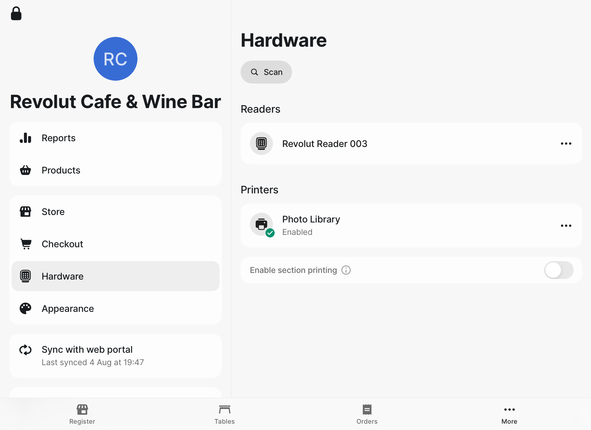 Revolut POS iPad: Hardware settings