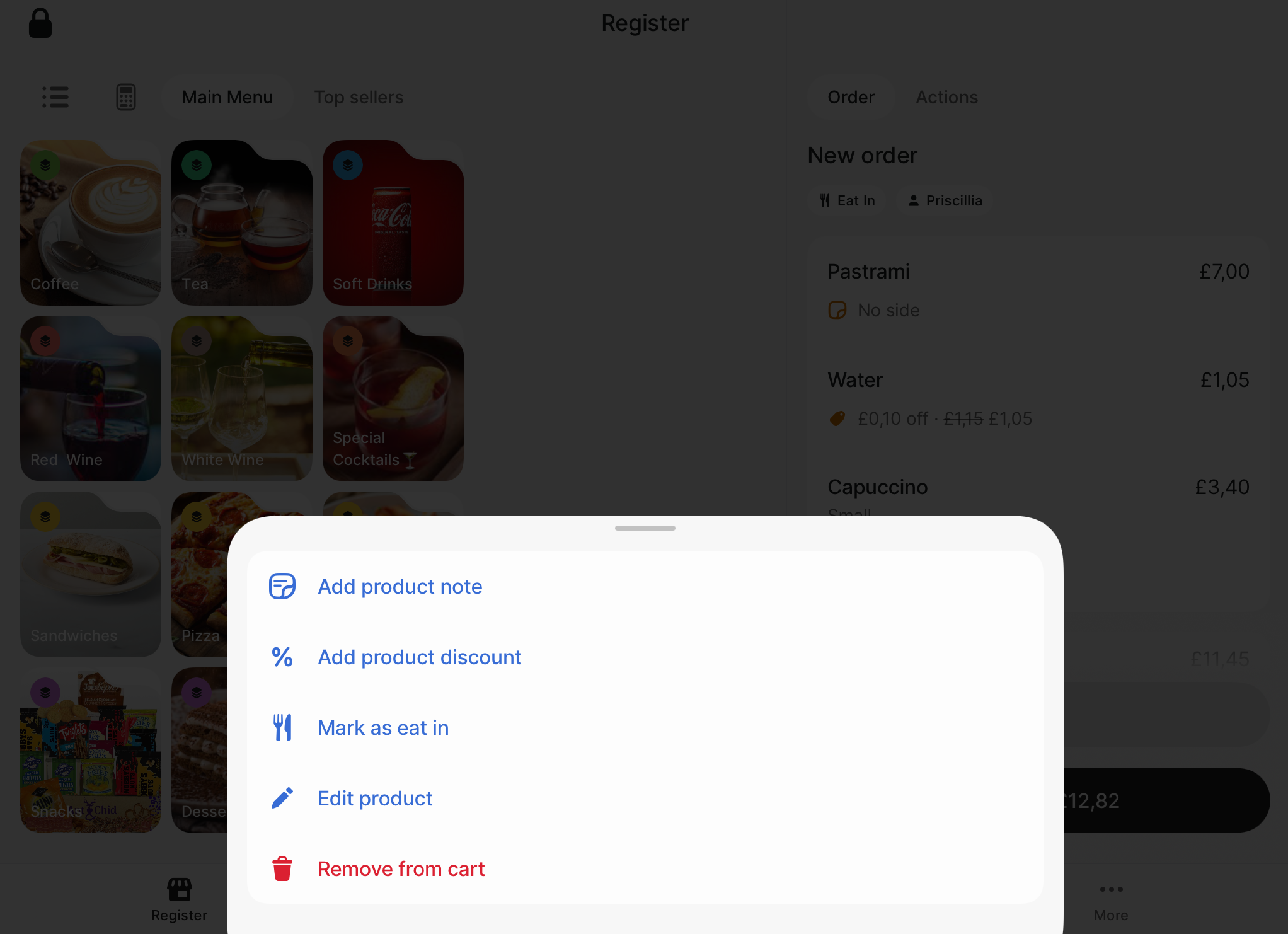 Revolut POS iPad: Customise order