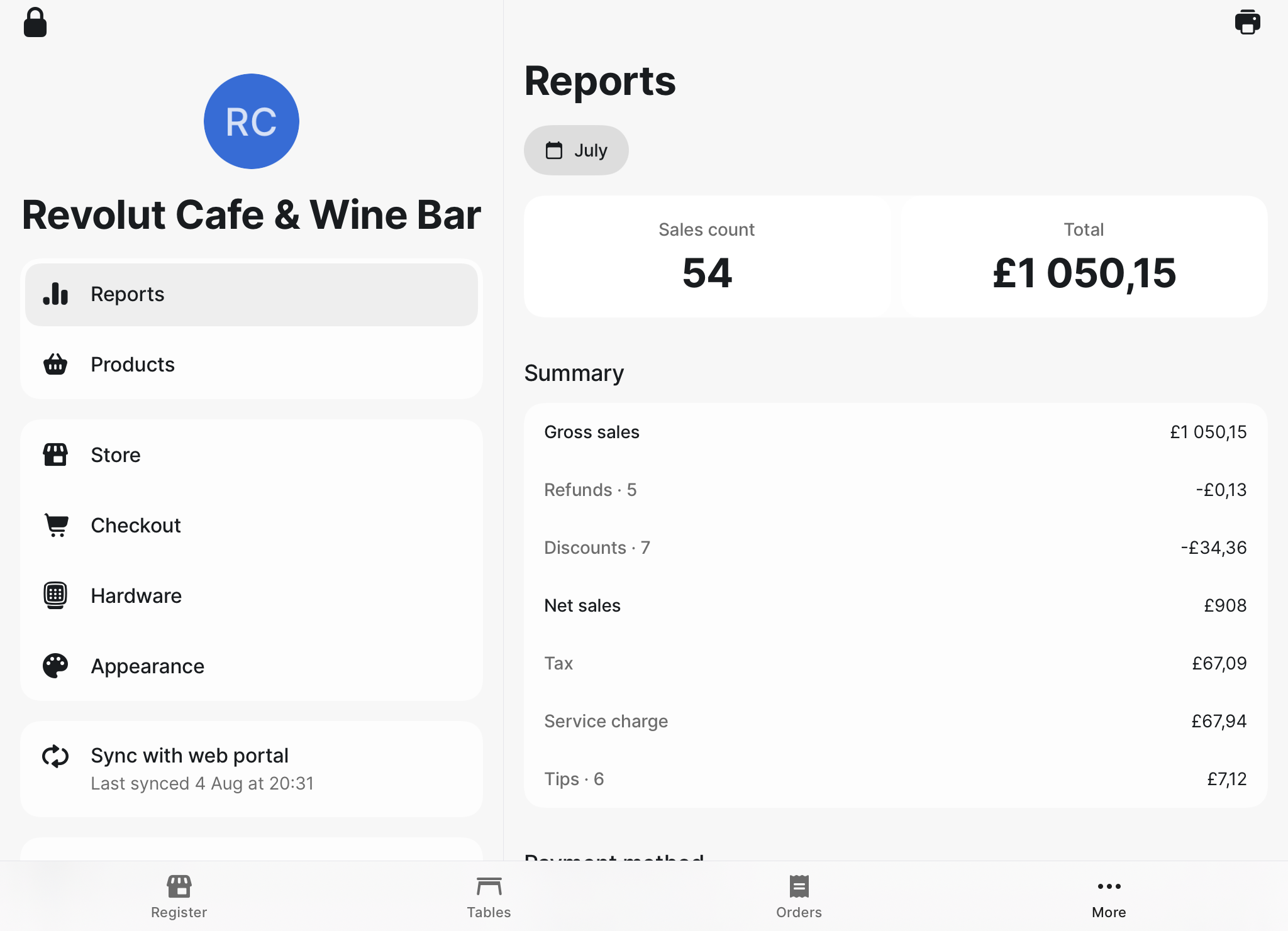 Revolut POS iPad: Reports