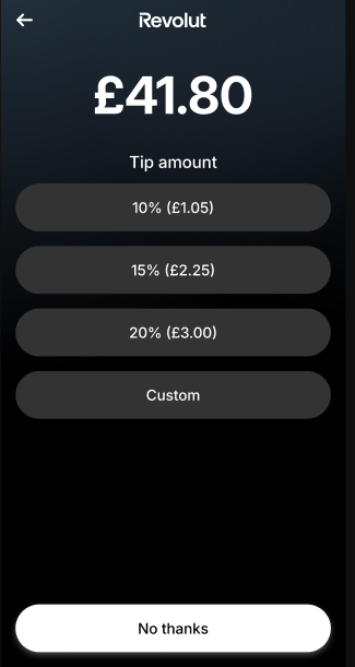 Revolut POS app: Add tip