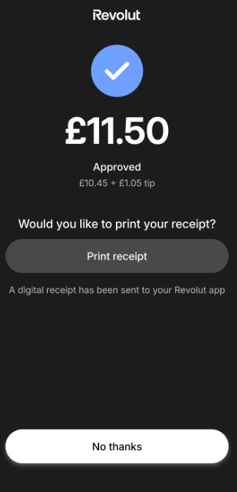 Revolut POS app: Confirm payment