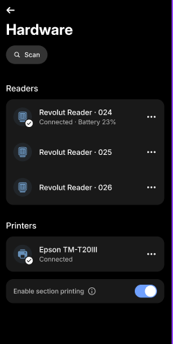 Revolut POS app: Hardware settings