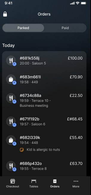 Revolut POS app: Parked orders