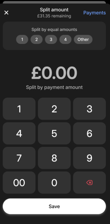 Revolut POS app: Split bill