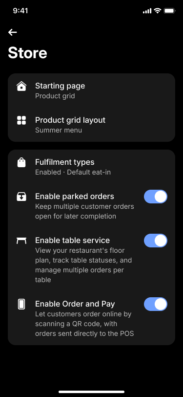 Revolut POS app: Store settings