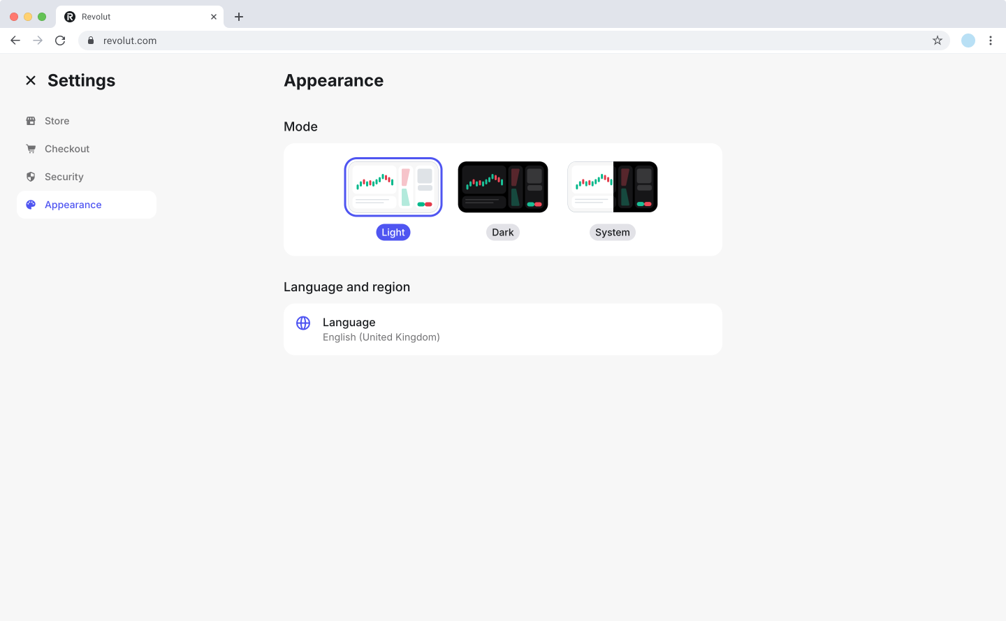 Revolut POS web portal: Appearance settings