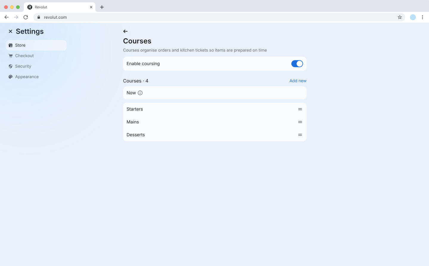 Revolut POS web portal: Courses