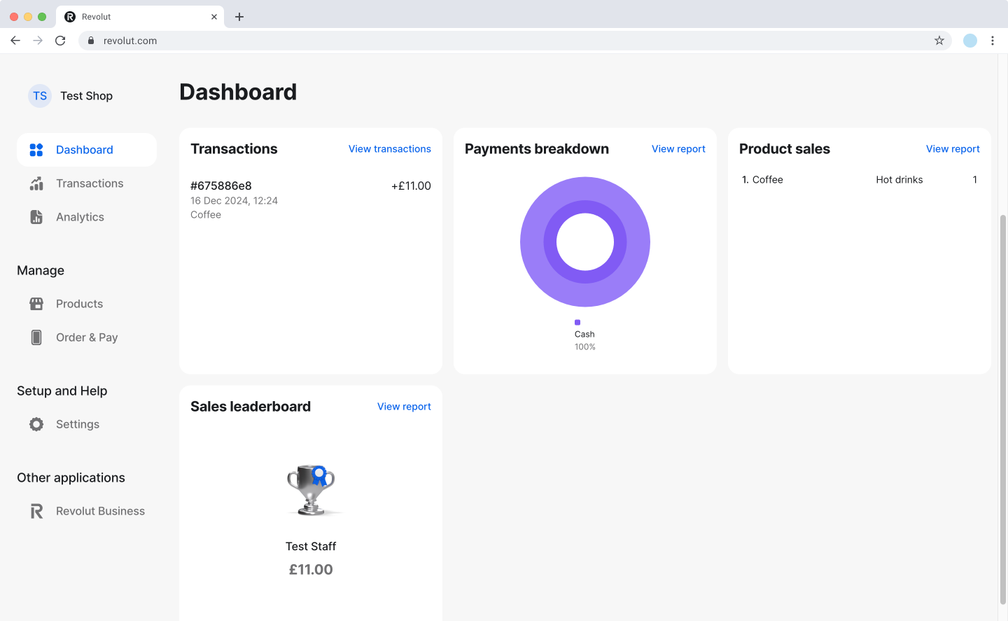 Revolut POS dashboard