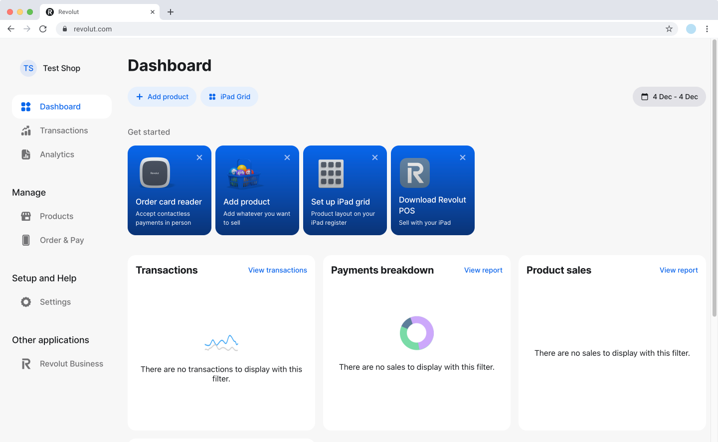 Revolut POS dashboard