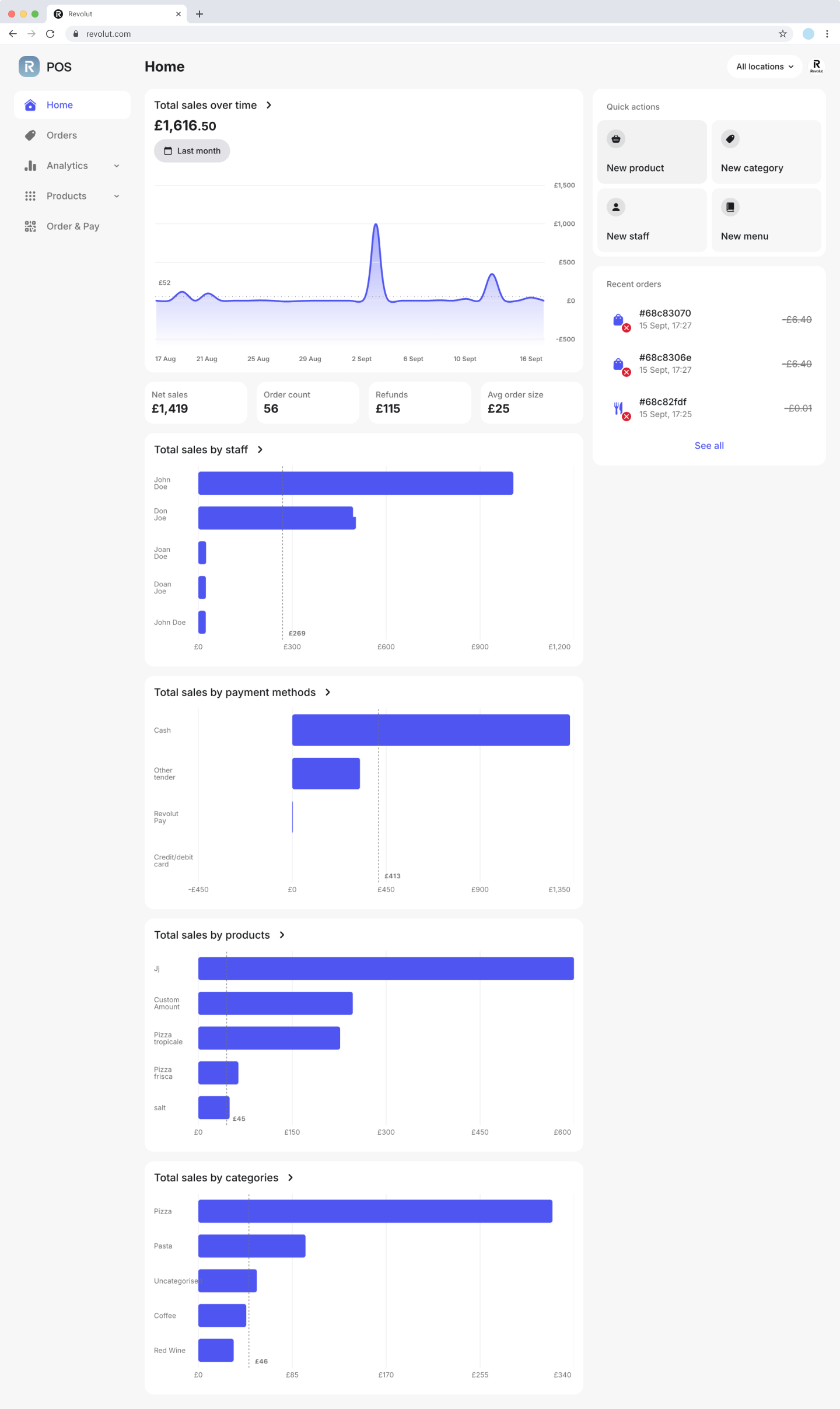 Revolut POS web portal: Home