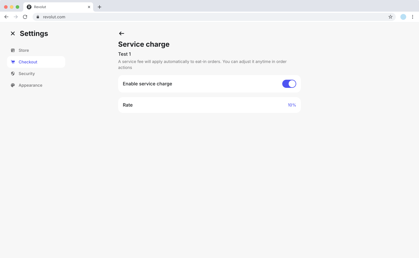 Revolut POS web portal: Service charge