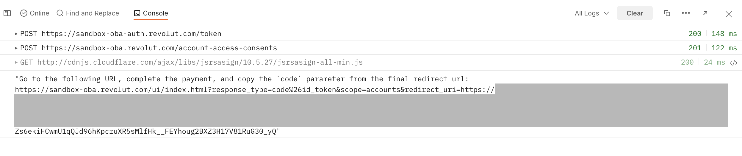 Postman console - Redirect link