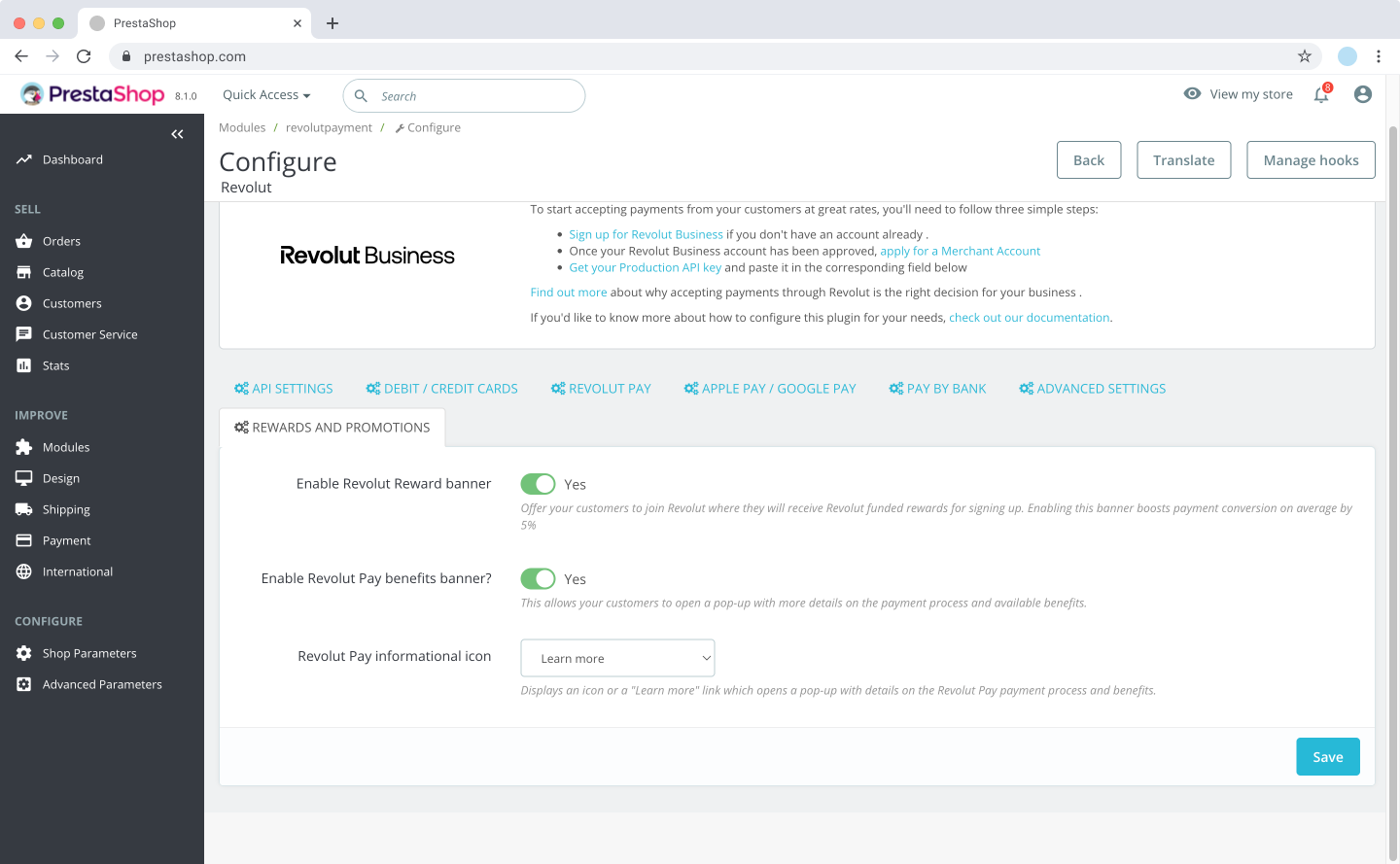 PrestaShop - Rewards and promotions settings