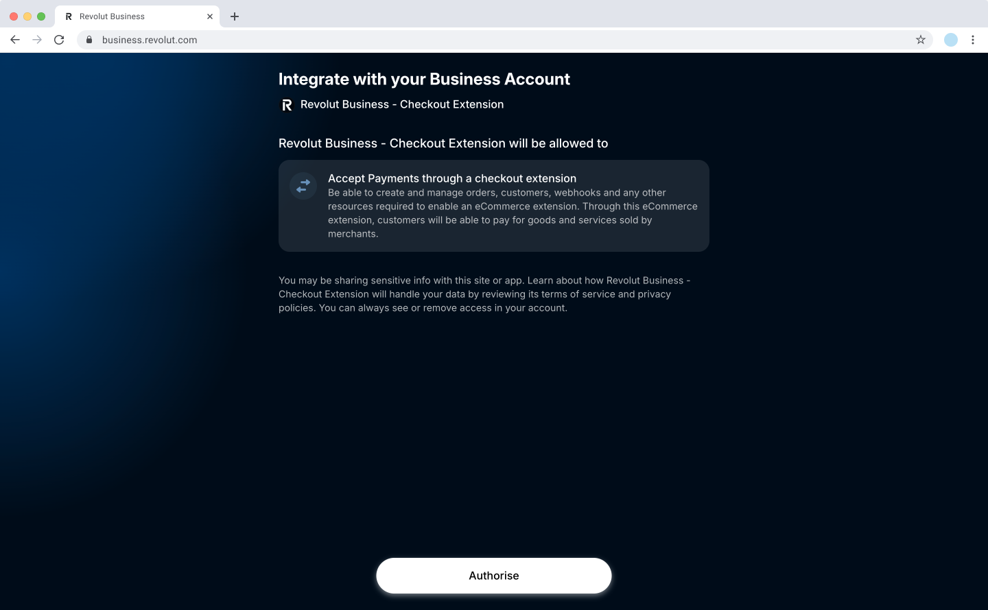 Revolut Business - App authorisation