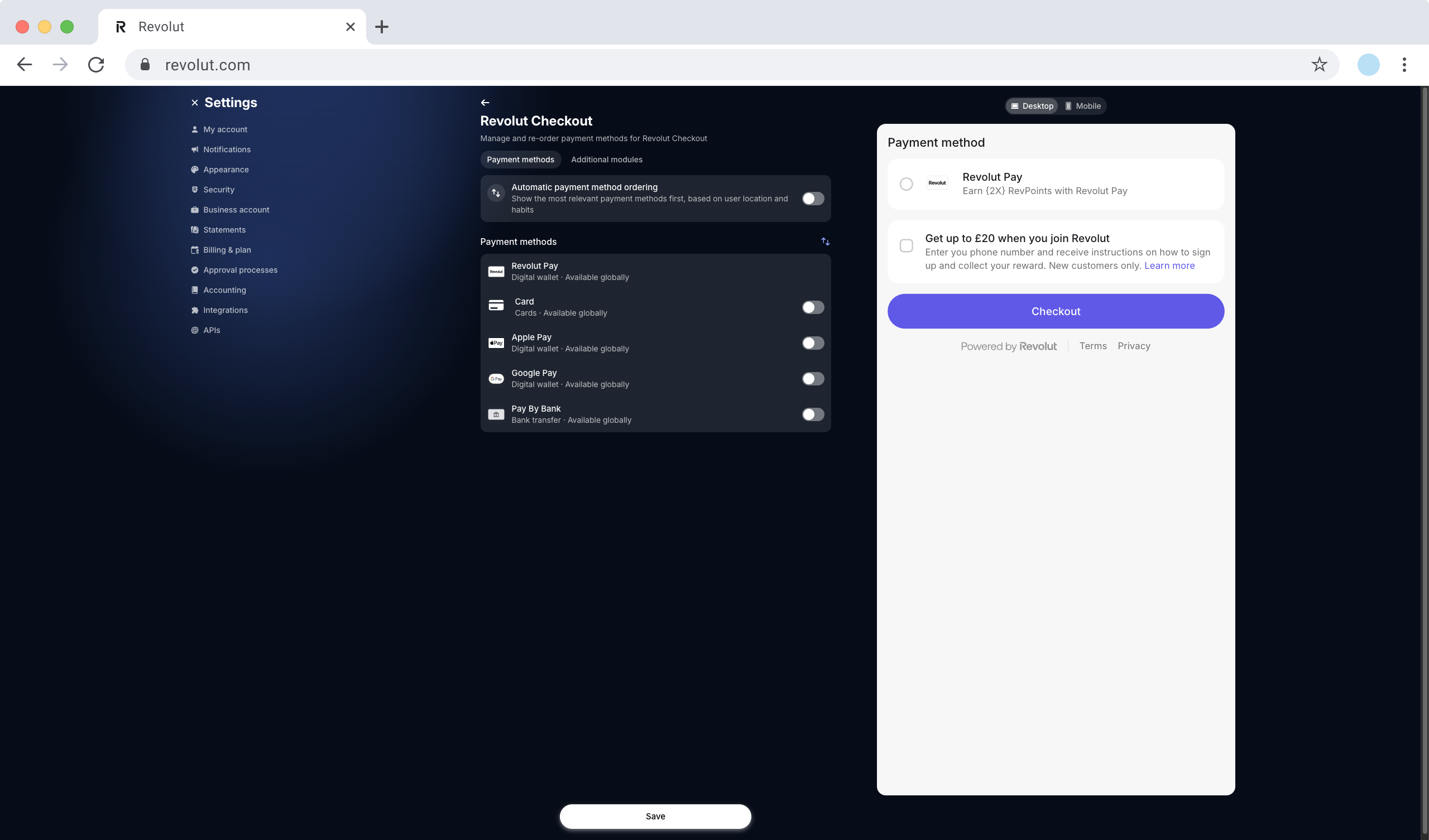 Revolut Checkout - Payment methods Revolut Checkout - Payment methods