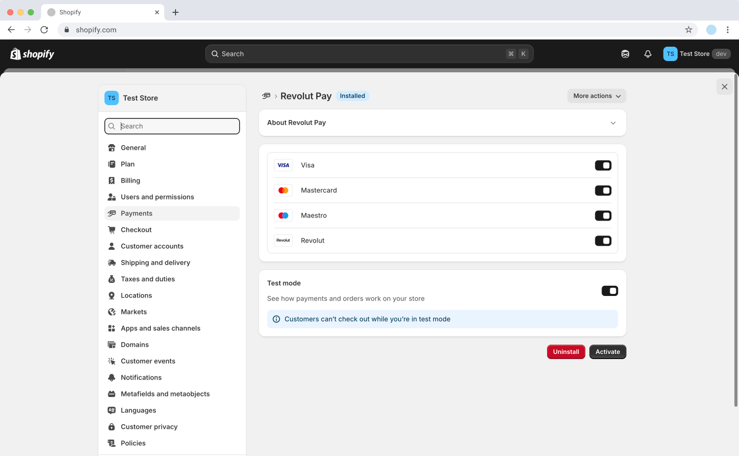 Shopify - Activate extension