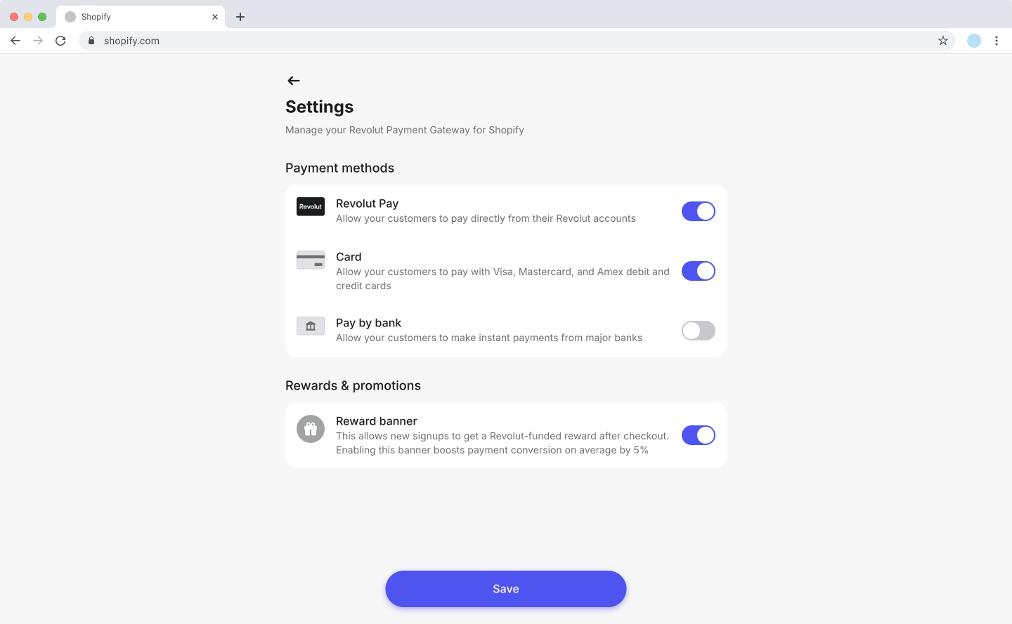 Shopify - Revolut Gateway settings