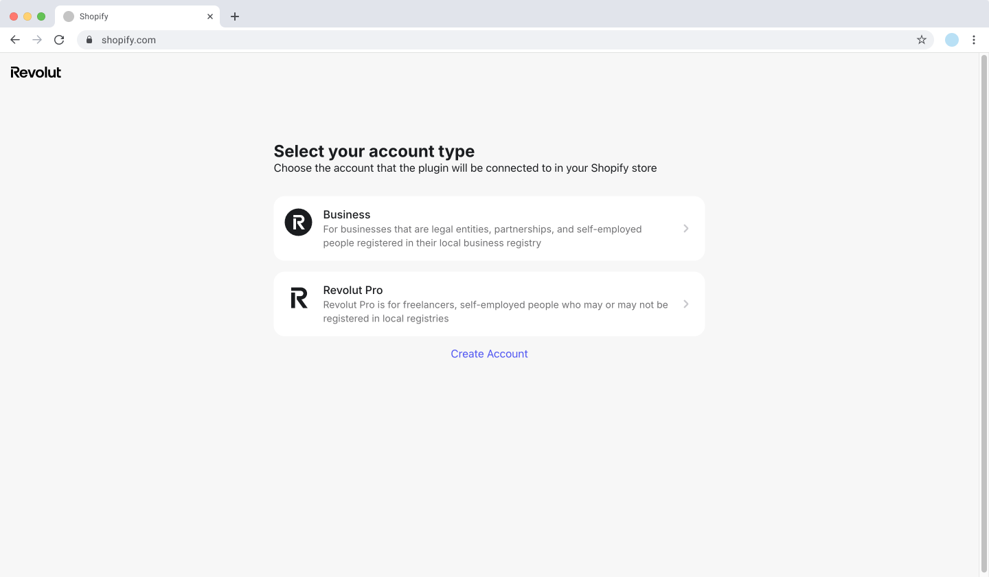 Shopify - Select account