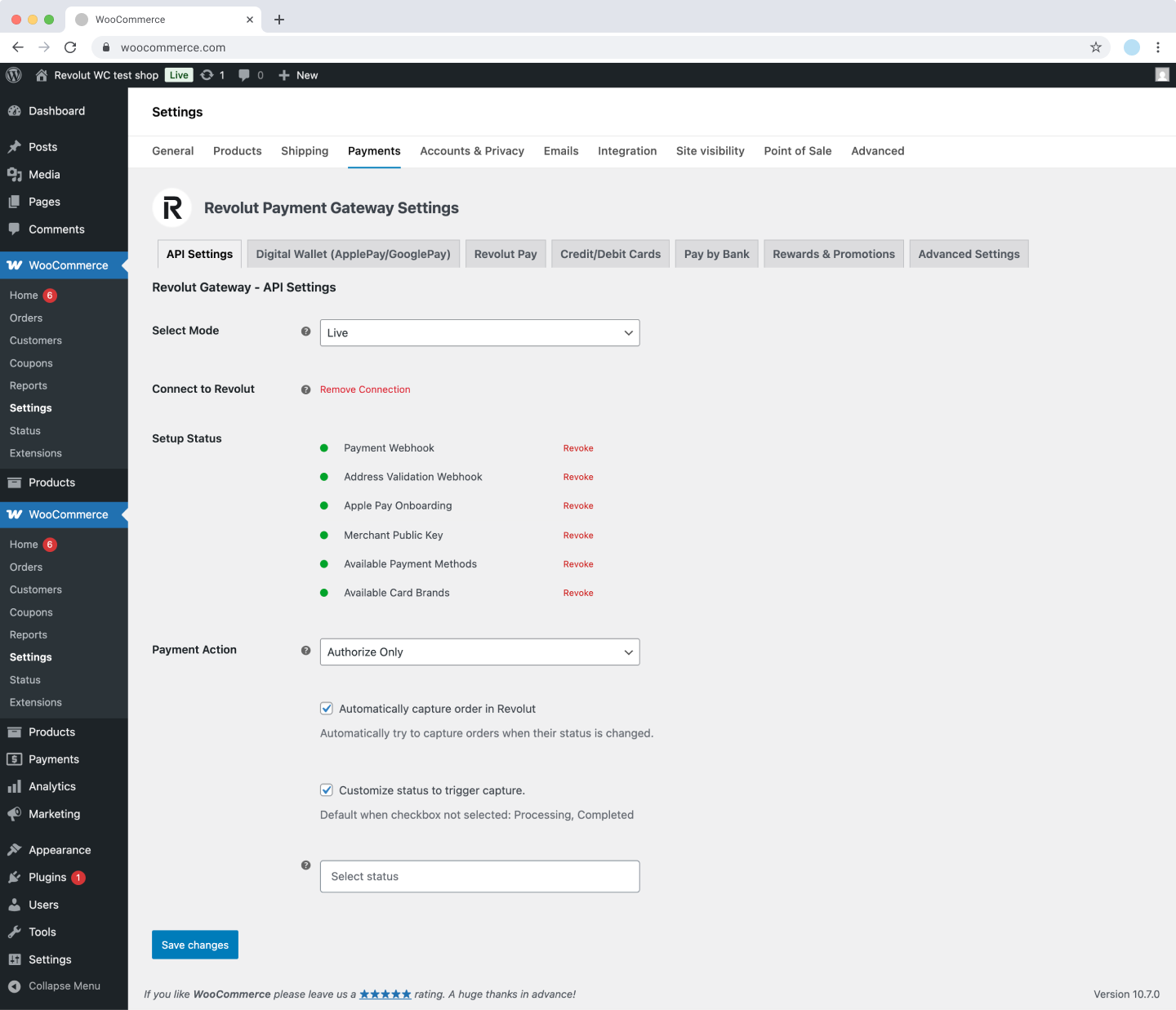 WooCommerce - Capture order checkbox