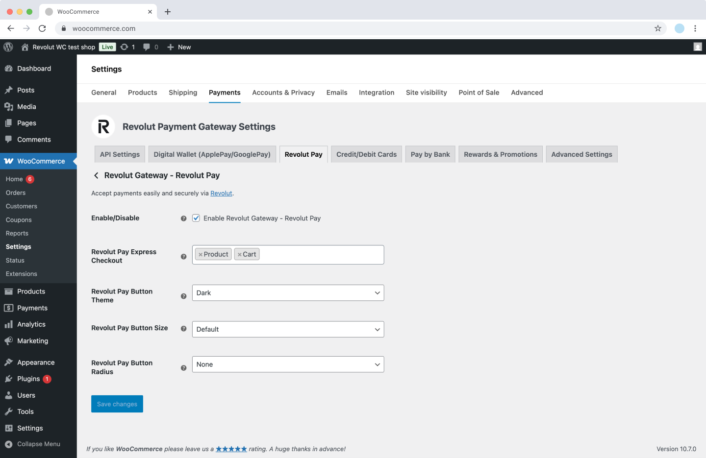 WooCommerce - Revolut Pay settings