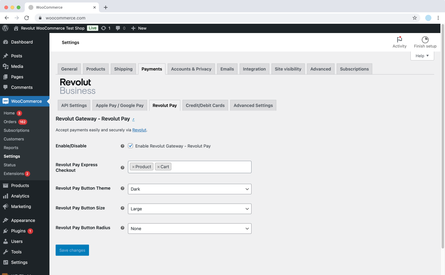 WooCommerce - Revolut Pay settings