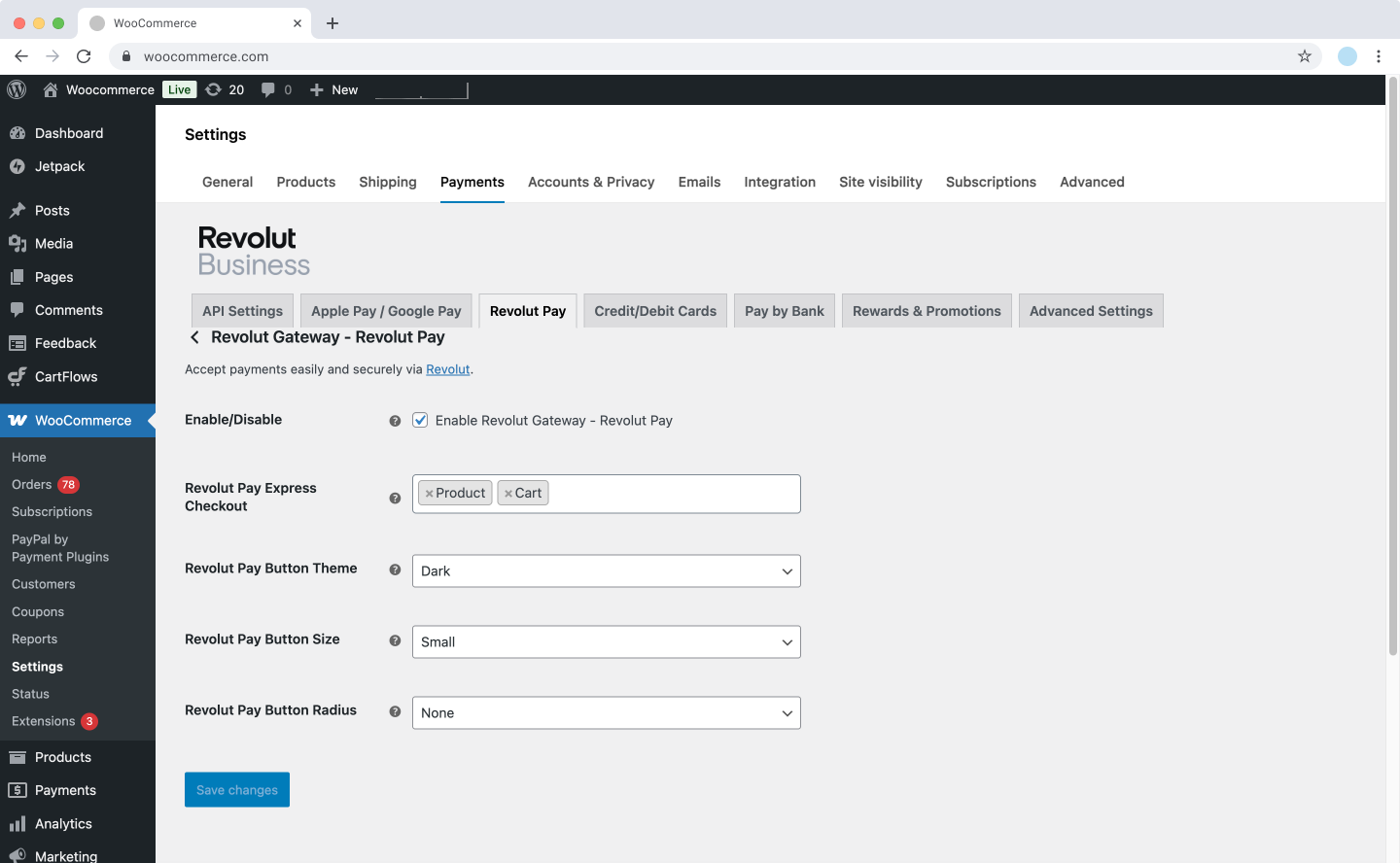 WooCommerce - Revolut Pay settings