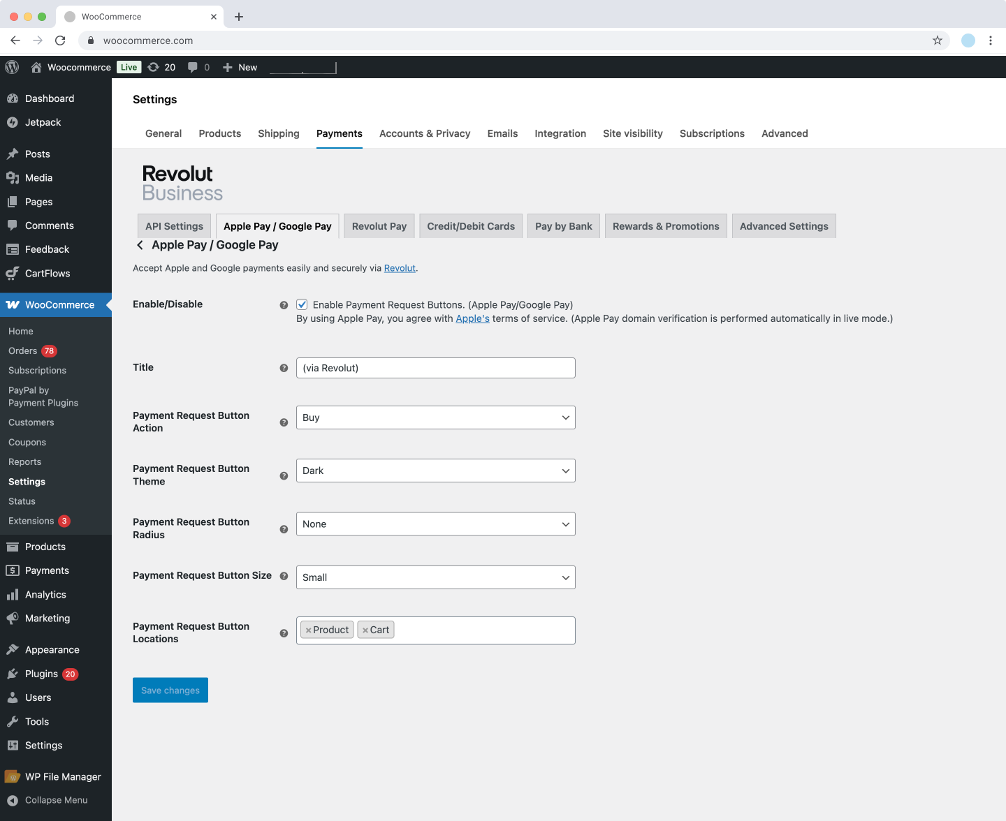 WooCommerce - Apple Pay and Google Pay settings