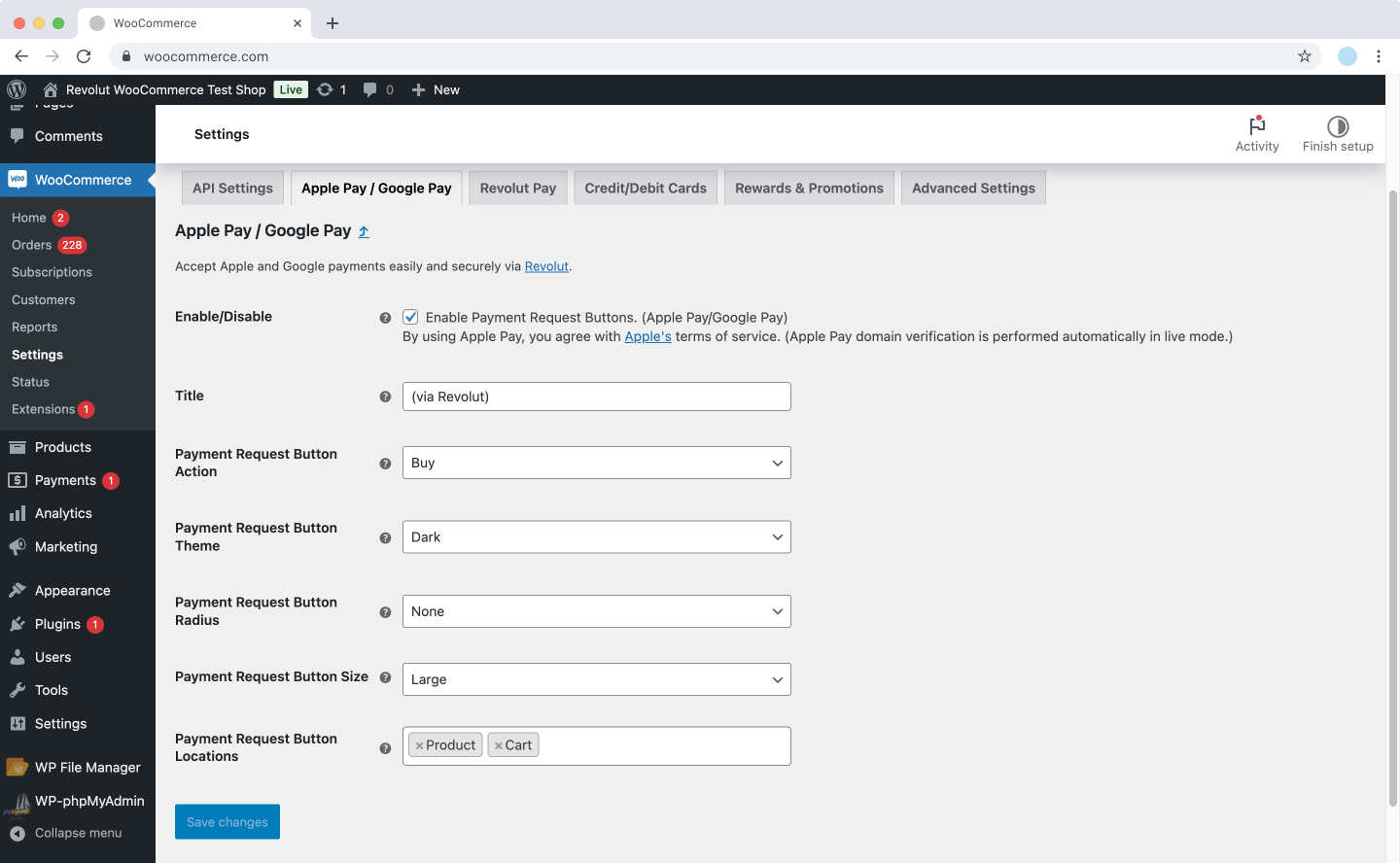 WooCommerce - Apple Pay and Google Pay settings