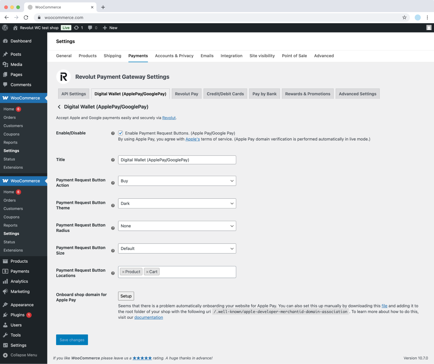 WooCommerce - Apple Pay and Google Pay settings